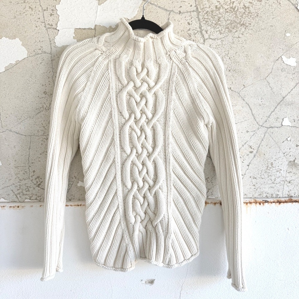 Vintage Gap Cable Knit Fisherman Sweater Chunky Cotton Mock Neck Pullover 90s M